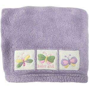 Purple Baby Girl Butterfly Fleece Blanket htf Unbranded White Squares Soft Lovey